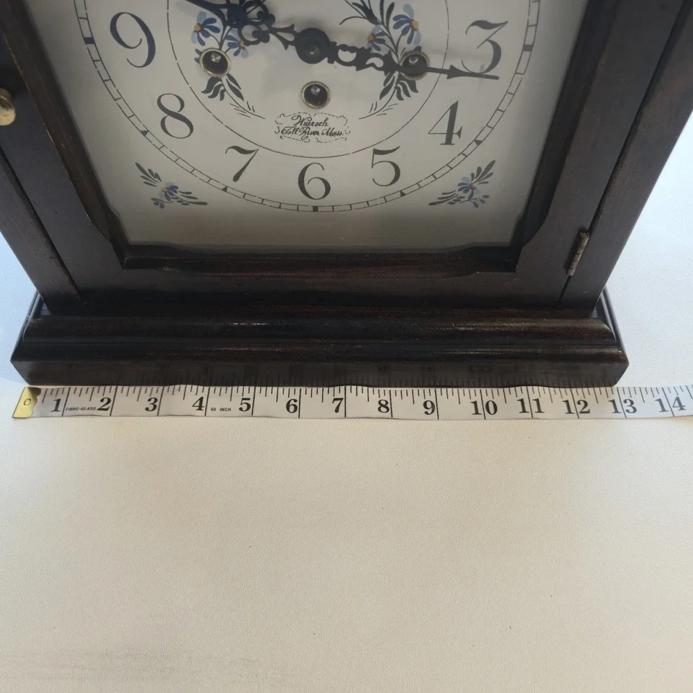 Vintage Wuersch West Germany Mantel Clock Key Wind Chime Wood Case Paper Working